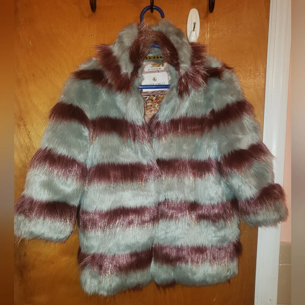 RARE Scotch R' Belle faux fur striped coat